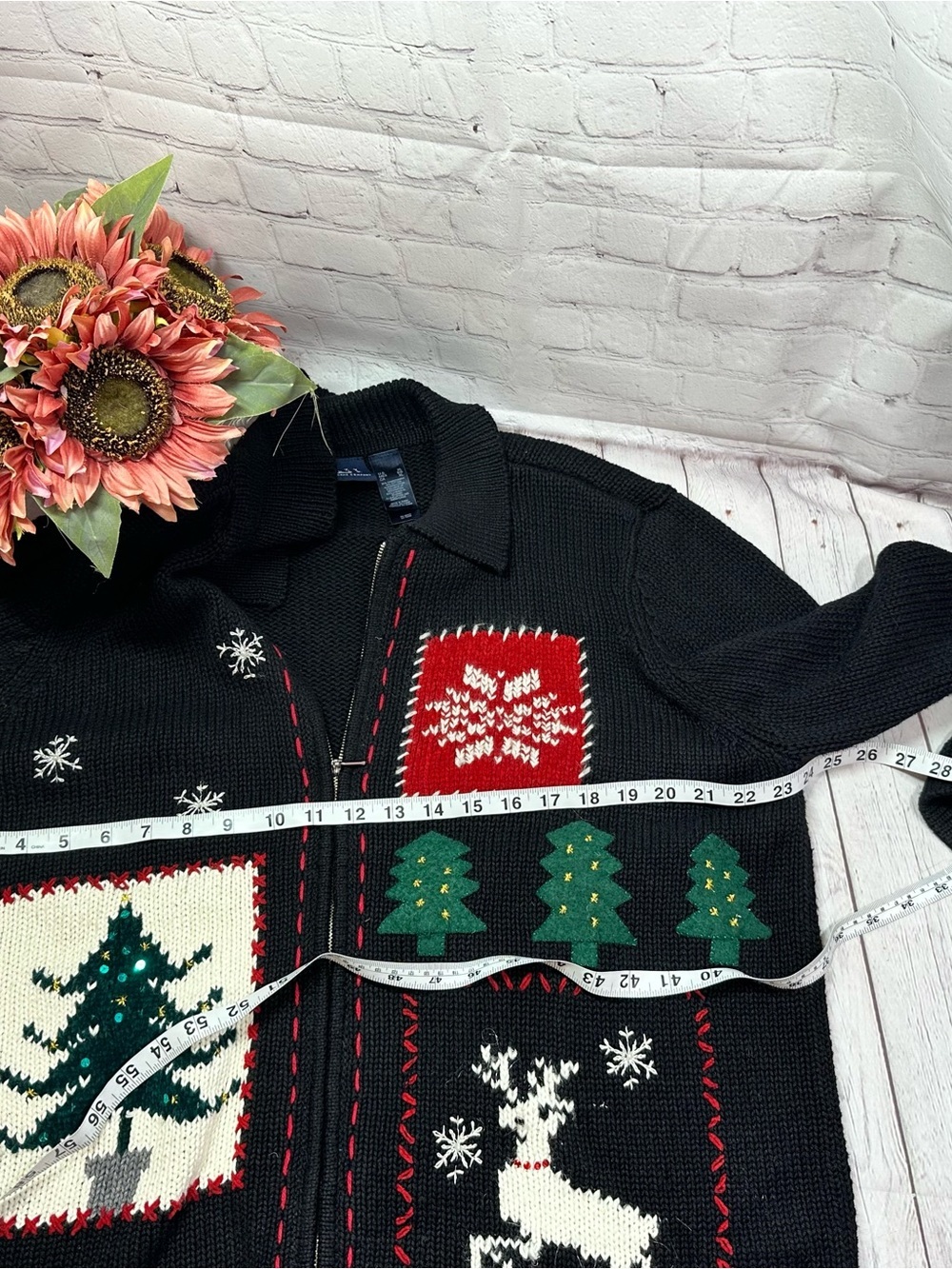 vtg crazy house liz claiborne christmas Zip-Front Cardigan Sweater women XL - Picture 4 of 10